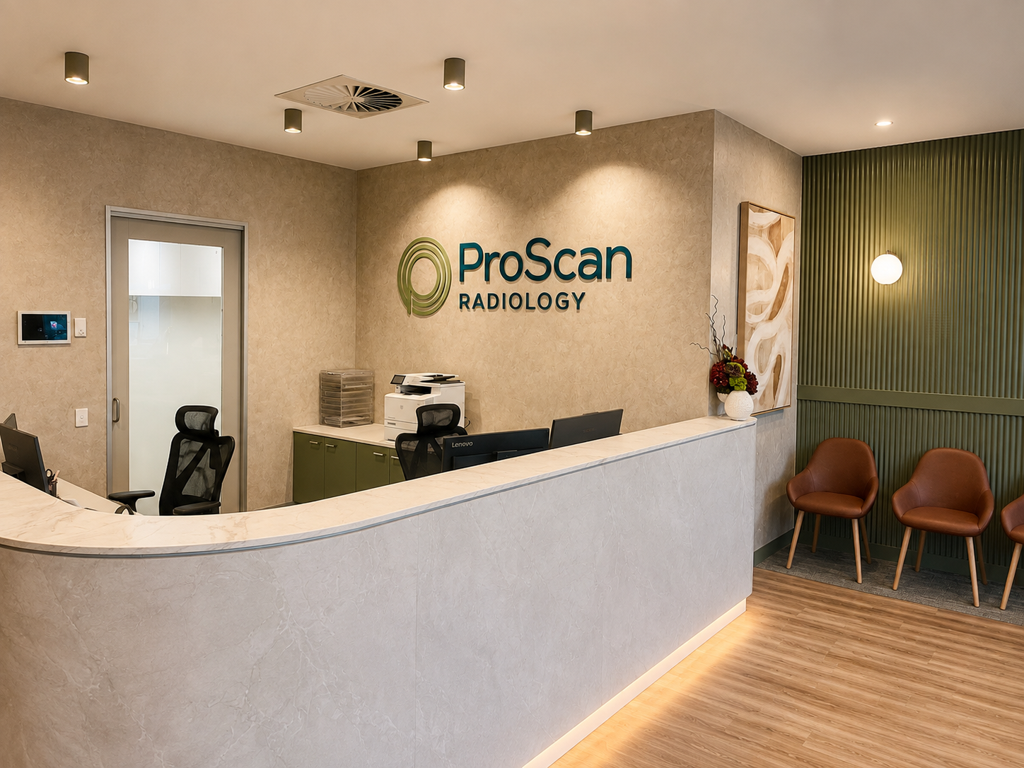ProScan Radiology reception desk and waiting area in Point Cook